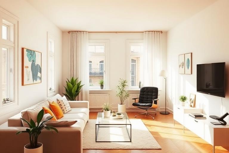 A cleaner tidying a sunlit Warsaw flat