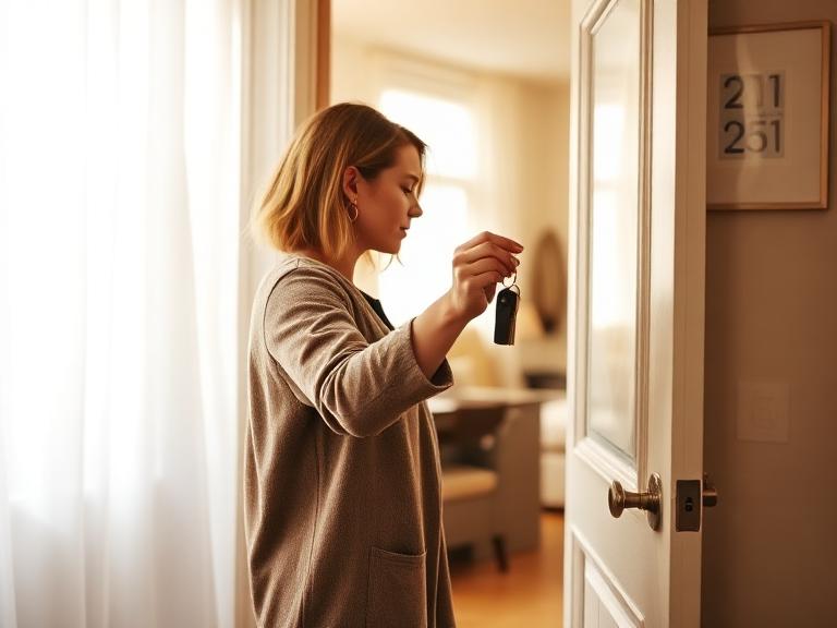 A landlord handing over the keys to a bright Warsaw flat for rent