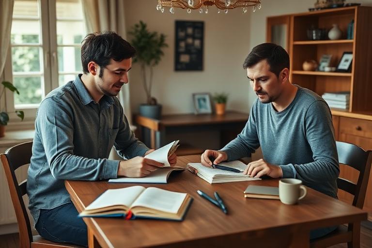 A tutor teaching a student at a kitchen table